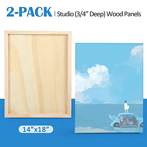 Unfinished Birch Wood Canvas Panels Kit, Falling in Art 2 Pack of 14x18’’ Studio 3/4’’ Deep Cradle Boards for Pouring Art, Crafts, Painting, and More - size: 14*18 2-pack