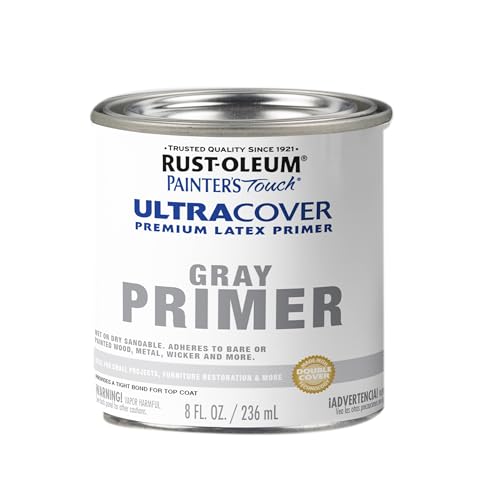Rust-Oleum Brush On Paint 1980730 Painter's Touch Latex, Half Pint, Flat Gray Primer, 8 Fl Oz (Pack of 1) - color: Flat Gray Primer, size: 8 Fl Oz (Pack of 1)