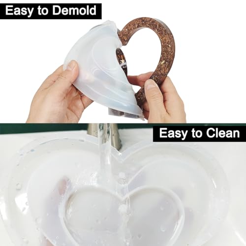 2 Set 3D Photo Frame Resin Molds, FineGood Heart Shape Silicone Molds for Resin, DIY Personalised Picture Frame Epoxy Resin Moulds Art Craft for Wedding Home Decor