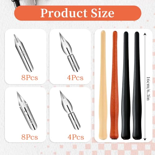 28 Pcs Dip Pen Set Comic Pen Nibs Set Nibs Holders with Comic Calligraphy Wooden Drawing Pen Holder with Stainless Steel Nib for Writing Painting Signing Present