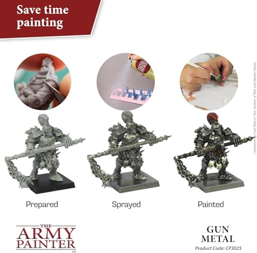 The Army Painter Colour Primer Gun Metal, 400 mL Acrylic Spray Primer, Spray Paint Basecoat for Miniature Priming, Tabletop Roleplaying, Boardgames, and Wargames Miniature Modelling - color: Gun Metal