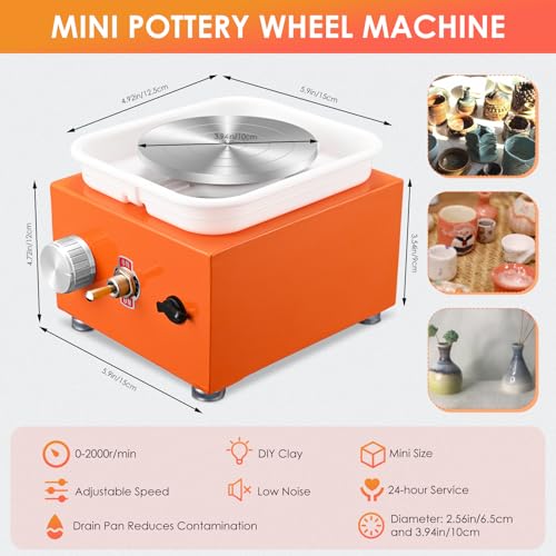 Mini Pottery Wheel Machine for Adults & Beginners, 2 Turntables (3.94" & 2.56") | 0-2000 RPM Adjustable Speed Pottery Machine Removable Splash Tray Ceramic Making Kit Includes 8 Sculpting Tools - color: Orange