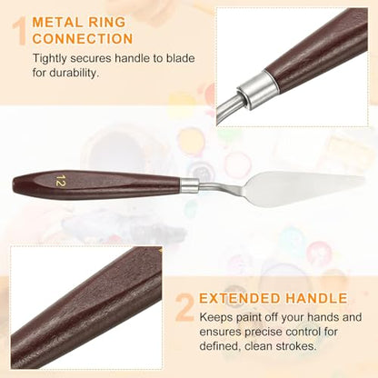 HARFINGTON 2pcs Palette Knife Painting Tool 2.83 x 0.91 Stainless Steel Art Spatula Pallet Knives Scrapers Tools with Beech Wood Handle for Acrylic Oil Canvas Mixing Spreading, Red/Silver - size: 2.83" x 0.91"