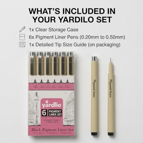 Yardlio Pen Set - 6 Fineliner Pens for Journaling, Writing, and Drawing - Nice Pens for Art, Journals, & Creative Work - Best Pens for Sketching and Journaling