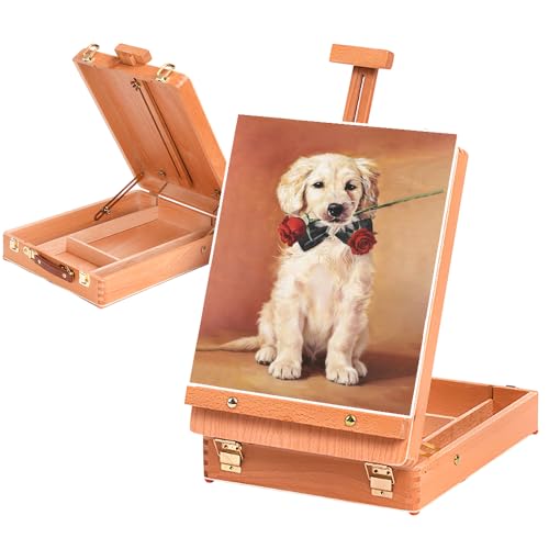 Wooden Art Easel for Painting & Sketching - Tabletop & Table Top Easel with Storage - Adjustable Height & Angle, Foldable - Perfect for Adults, Artists, Students & Beginners