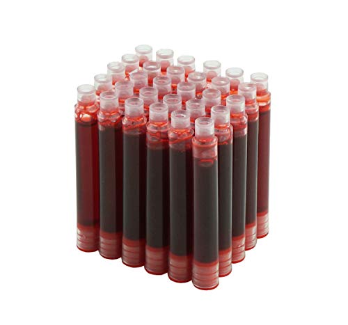 Hongdian Fountain Pen Red Ink Cartridges, 30 Refill Ink Cartridges, 3.4 mm Bore Diameter - color: Red