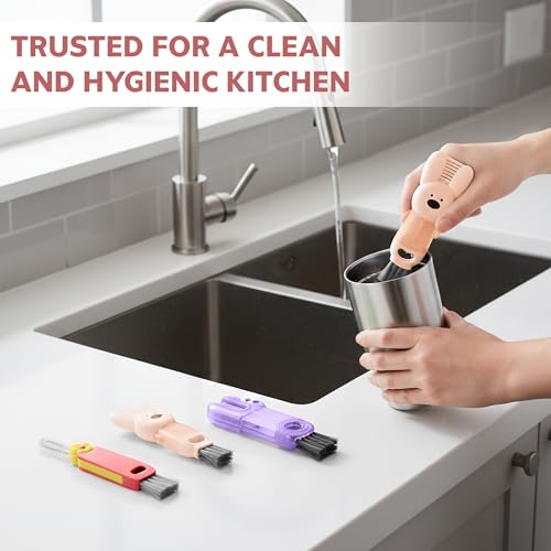 Cup Lid Cleaning Brush, 3 in 1 Lid Cleaner for Tumblers and Water Bottles, Gap Cleaning Brush with Straw Hole Detail Tool, Multifunctional Brush for Daily Use (Pink Purple) - color: Pink Purple