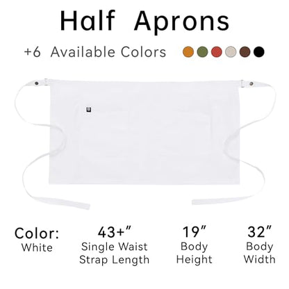 Unisex Waist Apron with Pockets Waiter Bar Half Bistro Apron 4251BY - color: White, size: 1 Pack