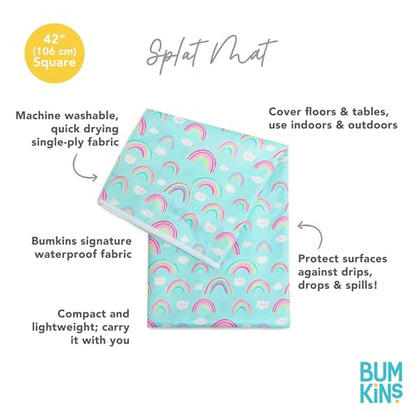Bumkins Baby Splat Mat - Under High Chair Mess Mat for Kids, Waterproof Reusable Fabric, Arts & Crafts, Playtime, 42inx42in, Rainbow Blue - color: B4 Rainbows