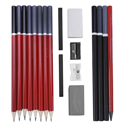 BXT 18pcs Wood Charcoal Pencil Set - Drawing Writing Pencil 8B 6B 4B 2B 2H H HB F, Graphite Pencil,Compressed Charcoal Sticks,Art Eraser, Mini Pencil Sharpener,Gift for Aritists,Hobbyist,Beginner - color: 18pcs