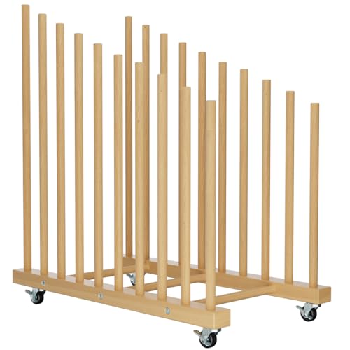 Art Storage Rack with Caster Wheels, 9 Section Wooden Art Canvas Storage for Frames and Drawing Board, Printed Matters, Paper Pads for Studio, Gallery, Art Exhibition