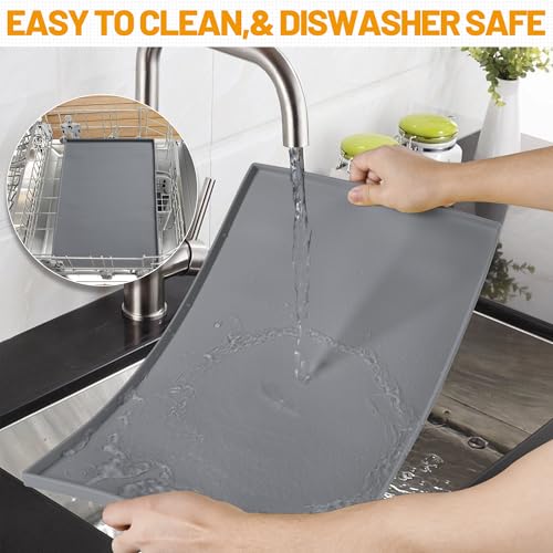 Hubulk Dog Feeding Mat,100% Waterproof Food Grade Silicone Pet Food and Water Bowl Placemat,Dishwasher, High Raised Edge to Prevent Spills,Nonslip Tray to Stop Messes on Floor (32"x24"x1.0", Grey) - color: Grey, size: 32"l X 24"w