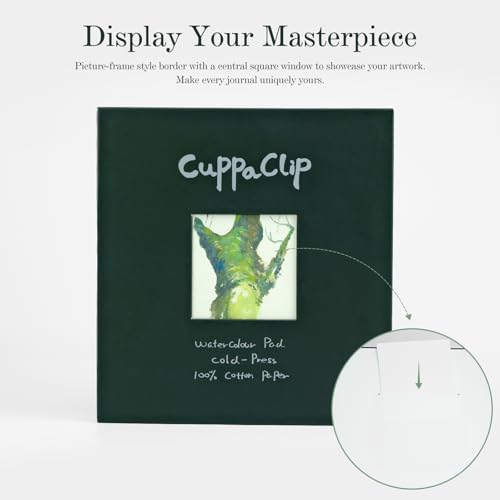 CuppaClip Watercolor Paper Pad Cover Illustration Pure Cotton Pulp Cold Press 300GSM Acid-Free Hardback Watercolor Book (Dark Green) - color: Dark green