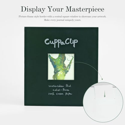 CuppaClip Watercolor Paper Pad Cover Illustration Pure Cotton Pulp Cold Press 300GSM Acid-Free Hardback Watercolor Book (Dark Green) - color: Dark green