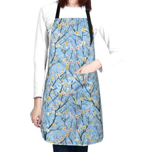 Fresh Meadow Floral Waterproof Apron with Pockets | Housework Aprons for Men Women Adjustable Bib Apron for Cooking Kitchen Baking BBQ Painting Garden Oil Resistant - color: Ethereal Spring Grove
