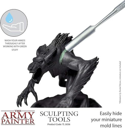 The Army Painter Sculpting Tools - Set with Three Double Ended Stainless Steel Dab Tools, Polymer Tools for Modeling Plastic, Resin, and Metal Miniatures - Green Stuff Putty, 45 g