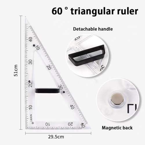 Magnetic Geometry Tool Set Clear Drafting Tools Mathematics Protractor, Triangular Scale Ruler Math Classroom Teaching Measurement Set Oversized Ruler (Transparent 2-Piece Set) - color: Transparent 2-piece Set