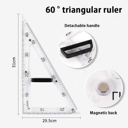 Magnetic Geometry Tool Set Clear Drafting Tools Mathematics Protractor, Triangular Scale Ruler Math Classroom Teaching Measurement Set Oversized Ruler (Transparent 2-Piece Set) - color: Transparent 2-piece Set