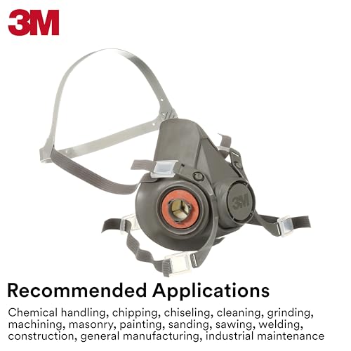 3M Half Facepiece Reusable Respirator 6300, NIOSH, Four-Point Harness, Comfortable Fit, Dual Airline Supplied Air Compatible, Bayonet Connections, Painting, Sanding, Cleaning, Large - style: Large