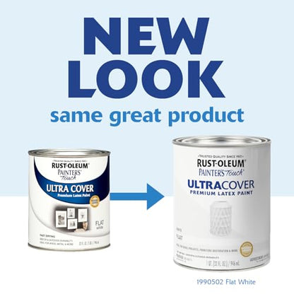 Rust-Oleum 1990502 Painter's Touch Latex Paint, Quart, Flat White 32 Fl Oz (Pack of 1) - color: Flat White, size: 1 Quarts (Pack of 1)