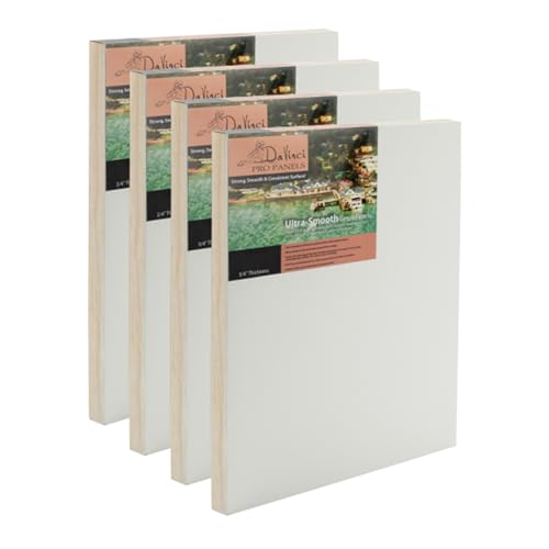 Da Vinci Pro Ultra Smooth Wood Canvas Gesso Board - 3/4" Deep, 16x16 Pack of 4 Single White Acrylic Polymer Gesso Panels for Painting Fine Portraits and Ultra Fine Detail Illustrations and Artwork - size: 16x16"