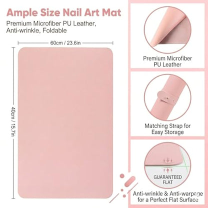 2 PCS Nail Art Table Mat, Soft Microfiber PU Leather Nail Pad, Foldable Nail Art Rest Pad, Reusable Nail Mat for Table Desk, Acrylic Nail Desk Mat for Nail Cushion(Pink+Black) - color: Black and Pink