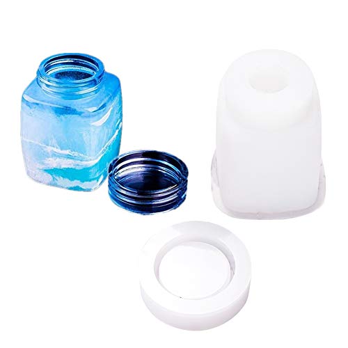 4 Style DIY Jewelry Resin Casting Molds Bottle Storage Jar With Lid Crystal Epoxy Mold Kit Handmade Craft Aromatherapy Candle Making Tool Clear Silicone Plaster Clay Mould （Rectangle Bottle） - color: （Rectangle Bottle）