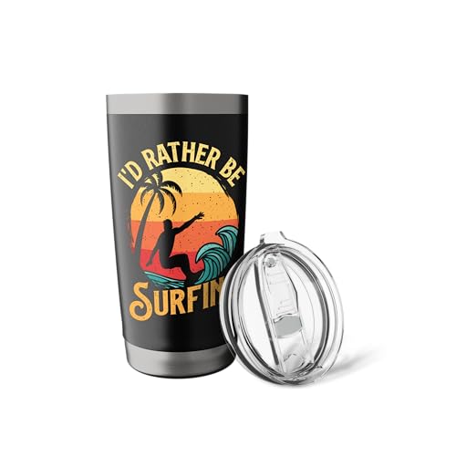 I'd Rather Be Surfing - Beach Surfing Surfingboard Surfboard Stainless Steel Insulated Tumbler - color: Black