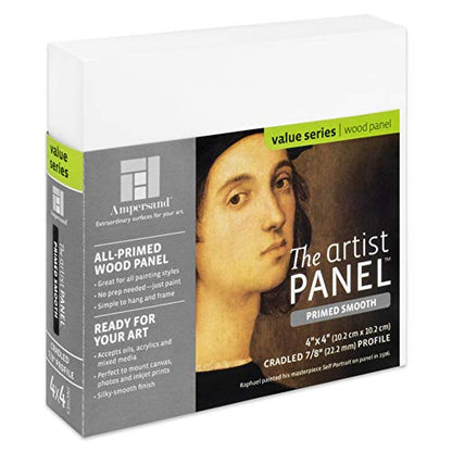 Ampersand Art Supply Primed Smooth Artist Panel | 4" x 4" | 7/8" Cradled Profile | Gessoed Wood Painting Panel for Oil, Acrylic & Mixed Media | Canvas Board & Wood Panel Alternative - color: 7/8" Cradled Profile, size: 4" x 4"