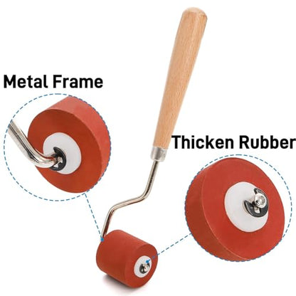 Pumtus 3 Sizes Rubber Brayer Roller, Small Printmaking Stamping Brayer, Vinyl Painting Roller with Wooden Handle, Tape Ink Roller Tool, Art Craft Brush for Gluing Wallpaper Scrapbook(0.4"+0.8"+1.18")