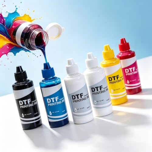 DTF Ink for Epson Printers, 5 Colors (CMYK+White 250ml), Direct to Film Transfer, High Density & Vibrant Colors, Anti-Clogging, Wash Durable for T-Shirt Printing - color: Multicolor, size: 250ml