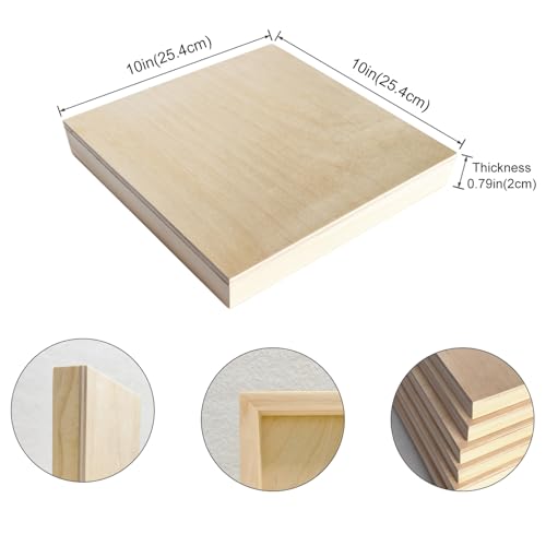4 Pack 10 x 10 inch Wood Art Paint Boards, Unfinished Wood Canvas Panels for Crafts, Painting Canvas, DIY Art Gifts, Pouring, Arts Use with Oils, Acrylics (10×10 inch 4 Pack) - size: 10×10 inch 4 Pack