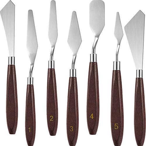 Honoson 7 Pieces Painting Knife Set Spatula Palette Knife Stainless Steel Drawing Scraper Oil Painting Accessories with Wood Handle for Art Acrylic Draw Color Mixing Supplies(Redwood Color) - color: Redwood Color