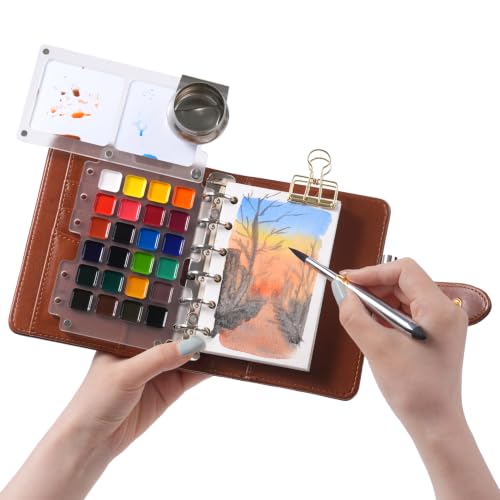 Fuumuui Watercolor Travel Sketchbook Set, 24-Color Watercolor Paints Kit & 100% Cotton Cold Press 300gsm Portable Art Journal with Dual-Tip Brush – Plein Air Painting Supplies for Artists, Beginners, Journaling - style: Full Set-Medium