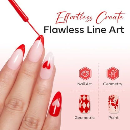 modelones Red French Tip Liner Gel Polish, 15 ML Bright Apple Red Valentine's Day Nail Art Paint Swirl with Ultra Fine Line Brush Soak Off U V DIY Home Salon Professional Manicure Gift for Women - color: Apple Red Liner