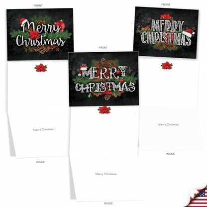 The Best Card Company - 10 Christmas Greeting Cards with Envelopes - Festive, Fun Assorted Holiday Notecards (4 x 5.12 Inch) - Christmas Chalk and Roses M2358XSG - style: Christmas Chalk and Roses