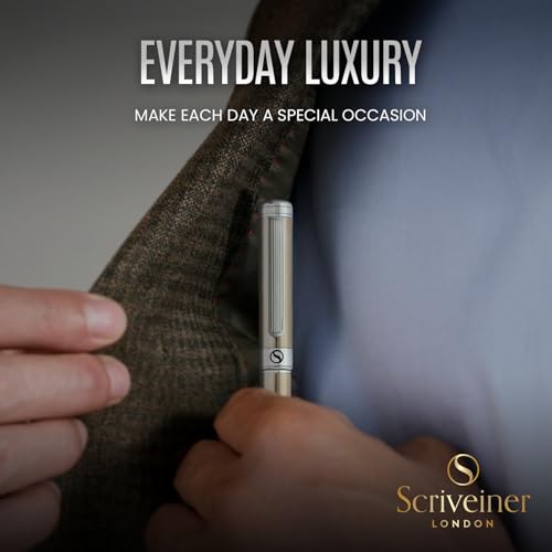 Scriveiner Stainless Steel Fountain Pen - Stunning Luxury Pen with Steel Finish, Schmidt Steel Nib (Fine), Best Pen Gift Set for Men & Women, Professional, Executive Office, Nice Designer Pens - color: 13. Stainless Steel with Chrome, style: Fine Nib
