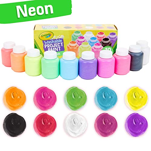 Crayola Washable Kids Paint, 10 Neon Paint Colors, 2 Oz Bottles, Gift