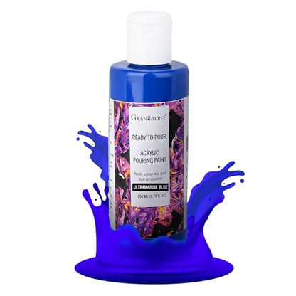 GRANOTONE Premium Acrylic Pouring Paint Ultramarine Blue Colour 6.76 fl oz 200 ml Ready to Use Superior High Flow Formula for Canvas Wood Paper Craft and Fluid Art Projects Made in India - color: ULTRAMARINE BLUE
