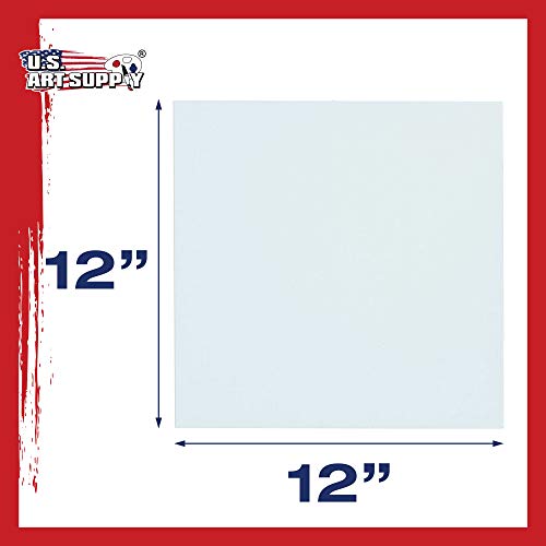 U.S. Art Supply 12 X 12 Inch Art Canvas Board Panels 12 Pack - 8 Ounce Heavyweight Cotton Acid Free Canvases for Painting Acrylics and Watercolor (1 Case of 12 Single Canvas Painting Panels) - size: 12" x 12"