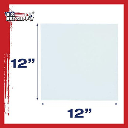 U.S. Art Supply 12 X 12 Inch Art Canvas Board Panels 12 Pack - 8 Ounce Heavyweight Cotton Acid Free Canvases for Painting Acrylics and Watercolor (1 Case of 12 Single Canvas Painting Panels) - size: 12" x 12"