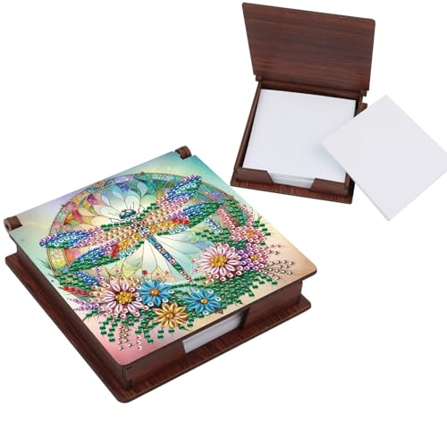 Diamond Painting Kit memo Box, Diamonds Art DIY Dragonfly Patterns Sticky Note Box Special Shape Drill, with 160 Sticky Note, Ideal for Home Office Supplies, Handicrafts, Holiday Gifts - color: Dragonfly