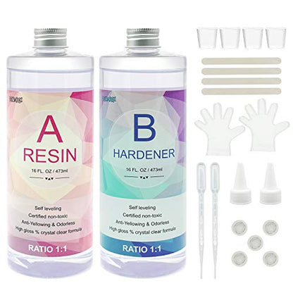 Epoxy Resin, Demorex Resin Kit Crystal Clear-Not Yellowing and No Bubble Self Leveling Easy Mix 1:1 Casting & Coating for DIY Jewelry Making, Art Crafts, Wood & Resin Molds (32oz) - size: 32OZ