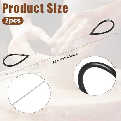 2 Pcs Clay Cutters Wire Pottery Wire Tool Steel Wires Clay Cutter with Black and Blue Handle for Clays Artists