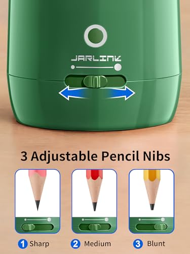 JARLINK Automatic Electric Pencil Sharpener - Hands-Free Operation, 3 Sharpness Modes, 3-Second Sharpening, Rechargeable & Portable for 7-12mm Pencils, Ideal for Classroom and Home Use (Green) - color: Green