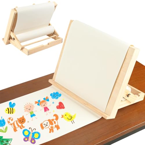 Kids Tabletop Art Easel with Paper Roll Dispenser | Adjustable Portable Desk & Table Top Painting Drawing Stand (13.8" x 11.4", Without Paper Roll)
