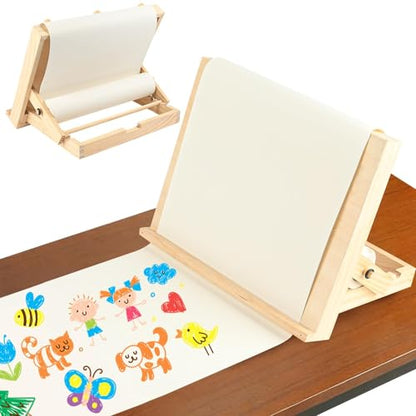 Kids Tabletop Art Easel with Paper Roll Dispenser | Adjustable Portable Desk & Table Top Painting Drawing Stand (13.8" x 11.4", Without Paper Roll)