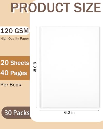 Dynta Blank Hardcover Book A5(6.2x8.3Inch), 30 Pack Blank Books for Kids to Write Stories Sketch White Hardcover Sketchbook Journal for Writing Drawing Creating, 40 Pages (20 Sheets) for Each book - size: 6"x8"(30 pack)