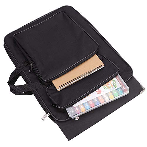 haozaikeji A3 Artist Portfolio Carrying Case Portable Draw Board Painting Pad Backpack Waterproof Heavy Duty Canvas Shoulder Bag Sketching Painting Art Supplies Carry Bag Black - color: Black