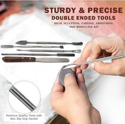 A2ZScilab - Stainless Steel Spatula Wax & Clay Sculpting Tool Carver Set, Carving Pottery Tools - Sculpture Shaper Polymer Modeling Tools for Clay, Pottery, Ceramics Artwork & Holiday Crafts (5PC) - style: 5PC